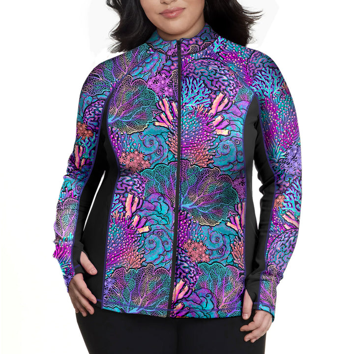 Spacefish Army Womens Coral Kaleidoscope Zip Rashguard