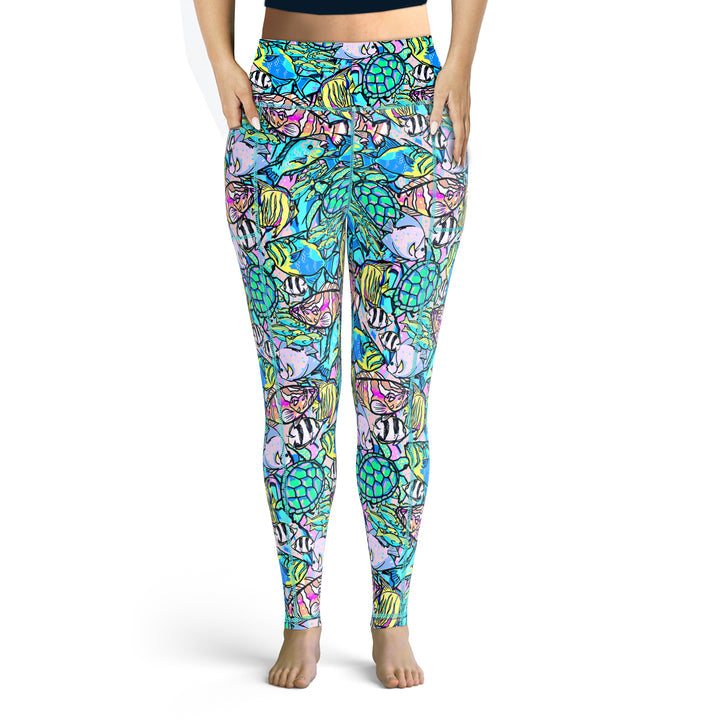 Spacefish Army Womens Neon Fish Frenzy Leggings