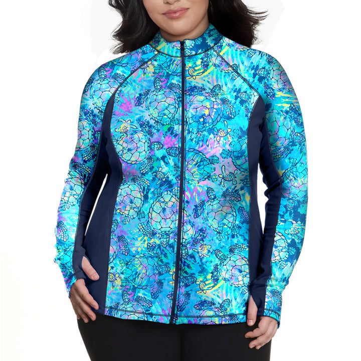 Spacefish Army Womens Turtle Tie Dye Zip Rashguard