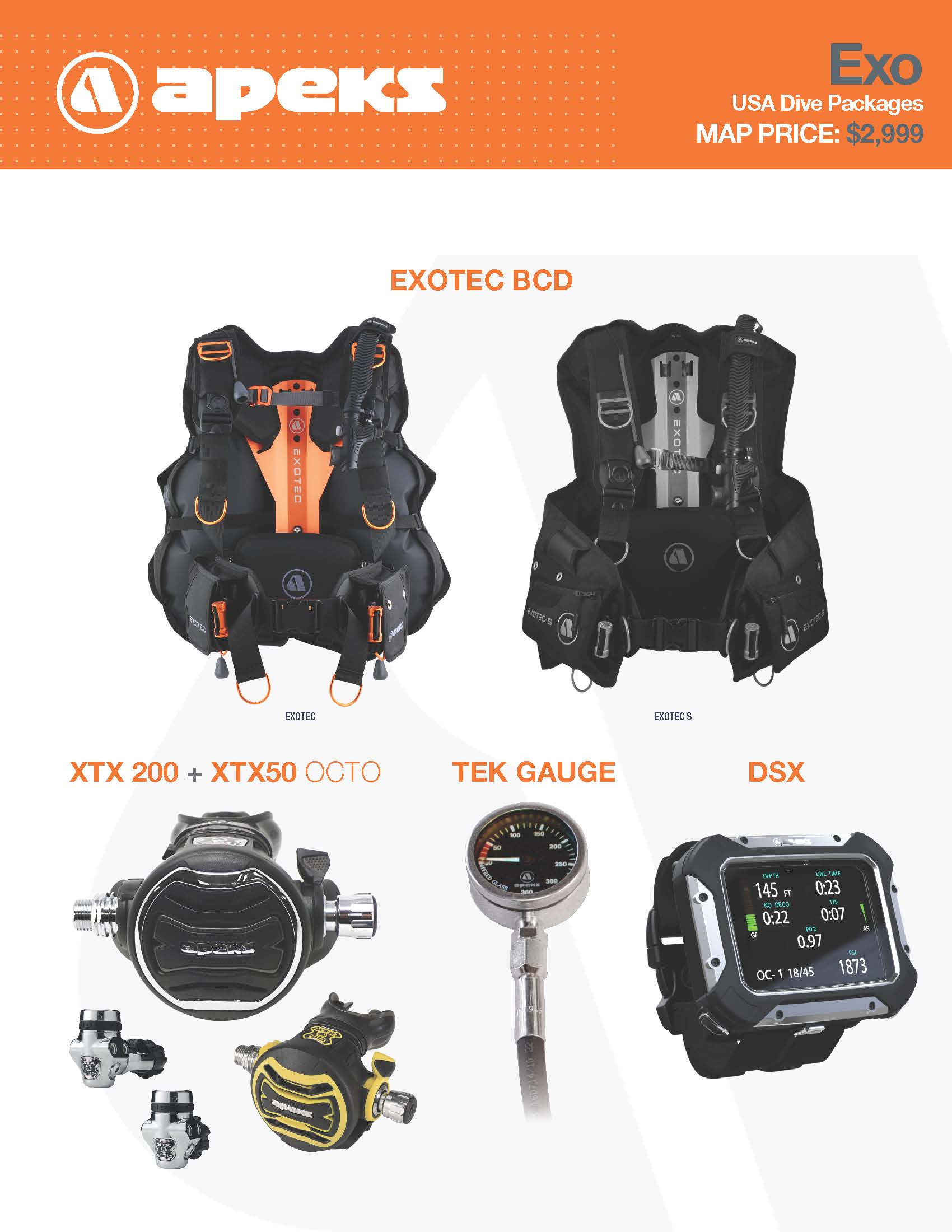 Apeks Exo BCD & XTX200 Regulator Scuba Diving Package