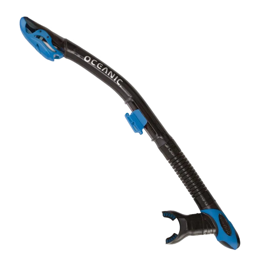 Black and blue snorkel with 'Oceanic' branding 