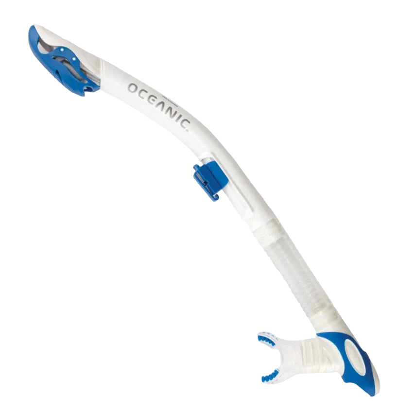 White and blue snorkel with 'Oceanic' branding 
