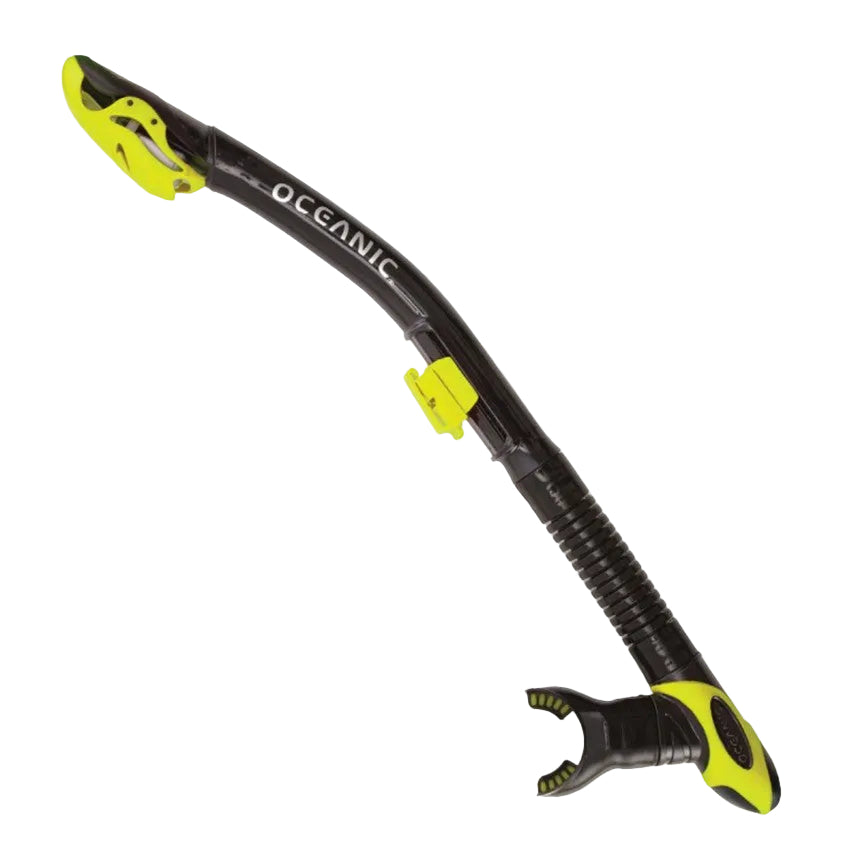 Black and yellow snorkel with 'Oceanic' branding 