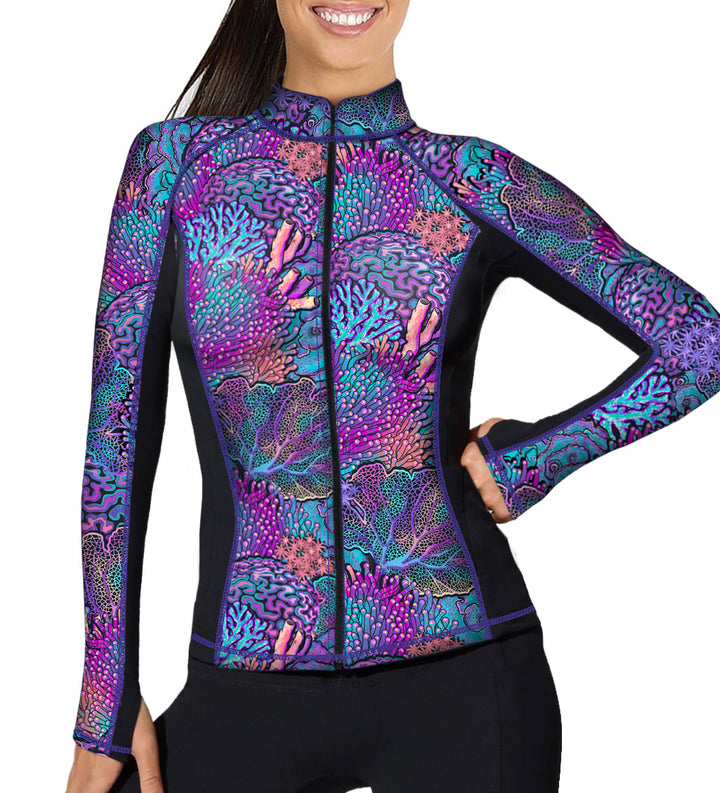 Spacefish Army Womens Coral Kaleidoscope Zip Rashguard