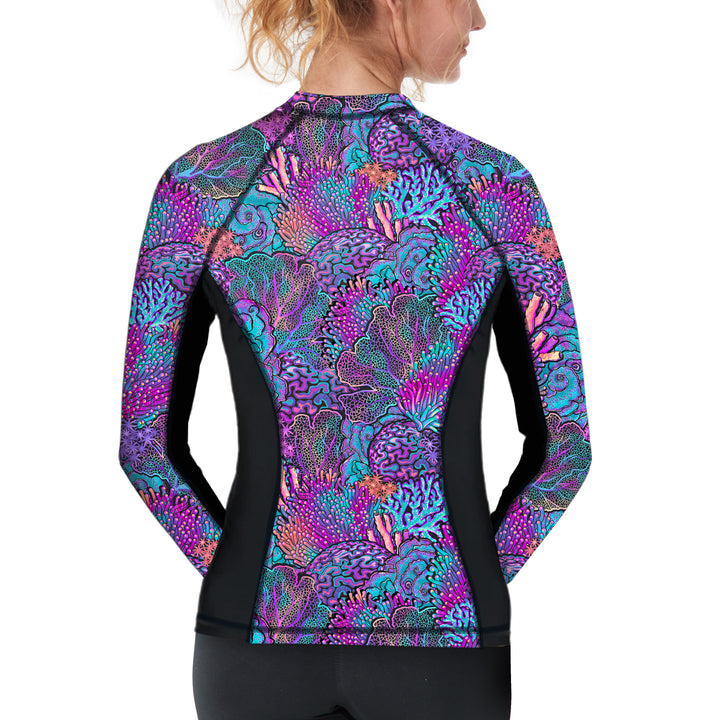 Spacefish Army Womens Coral Kaleidoscope Zip Rashguard