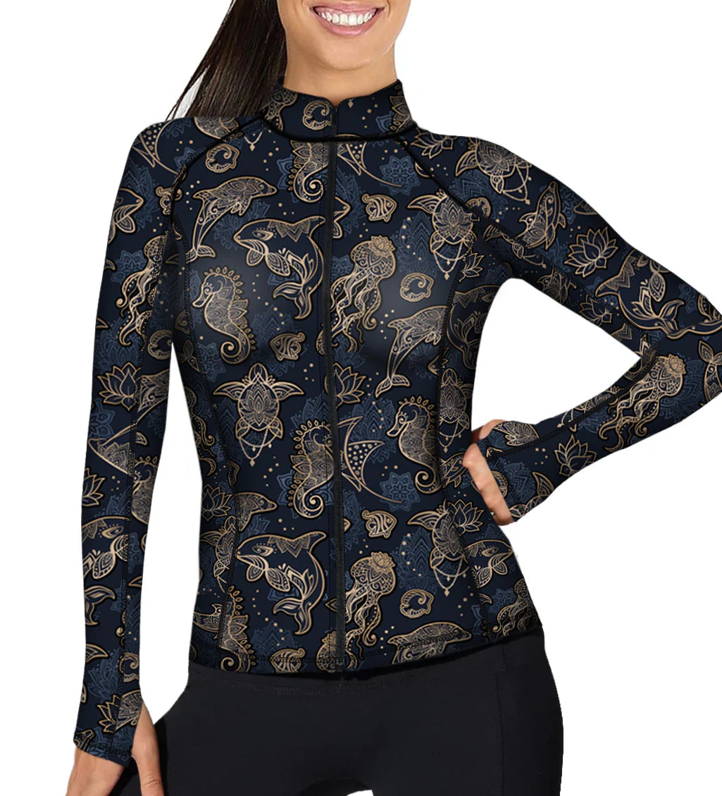 Spacefish Army Womens Ocean Mandala Zip Rashguards