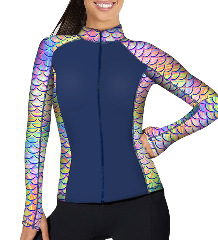Spacefish Army Womens Psychedelic Mermaid Zip Rashguard