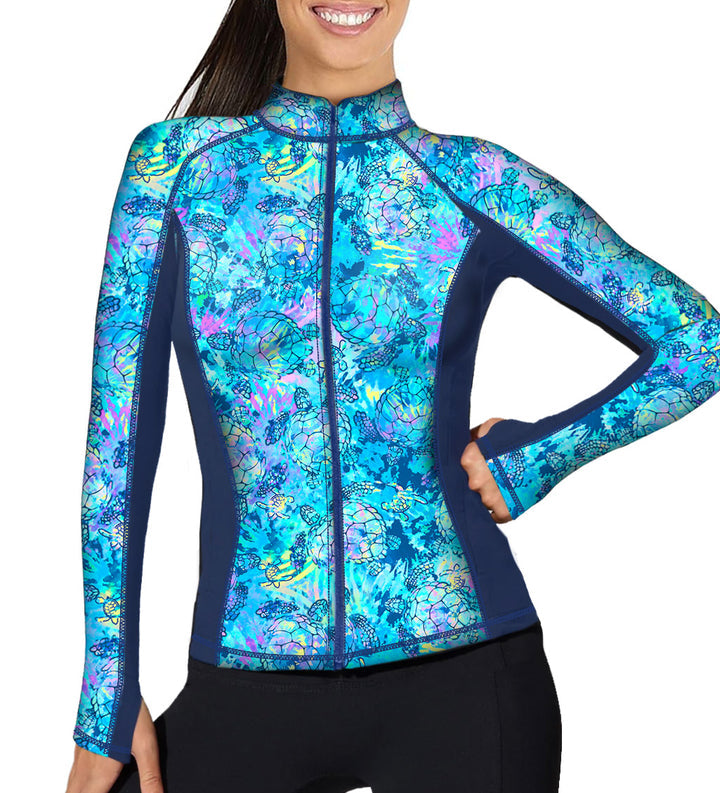 Spacefish Army Womens Turtle Tie Dye Zip Rashguard