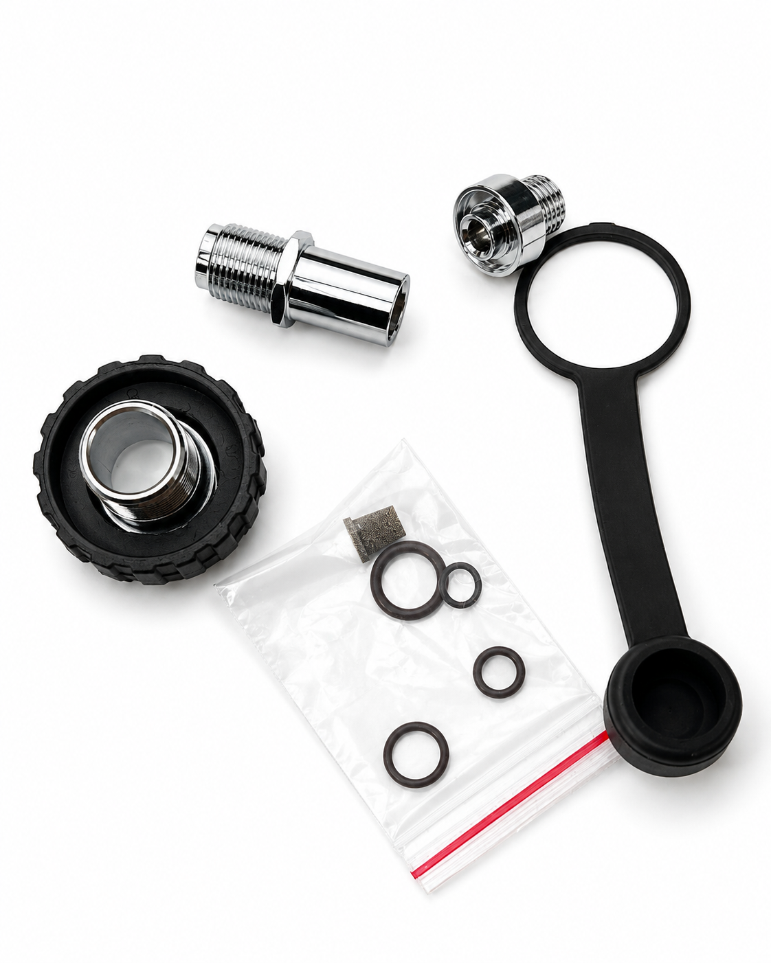 XS Scuba Complete Inspire DIN Connector kit with DIN housing, wheel, dust cap, filter, and O-rings