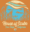 House of Scuba 2022 Beach Clean Up Tshirt Design Graphic Orange Background Aqua White Mint Lettering San Diego California Hammerhead Logo Orange Background