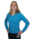 Women's Ladie's Basic Vee Long Sleeve 100% Cashmere Sweater V-Neck Blue