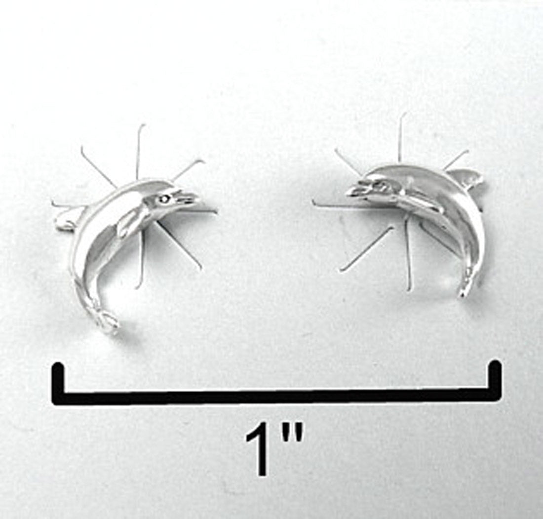 Dolphin Ear Studs Sterling Silver Tiny Dolphins Post Earrings Nautical Nature Theme Jewelry