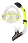 Panoramic 4 Lens Silicone Purge Mask and Cobra Dry Snorkel Scuba Diving and Snorkelng Set